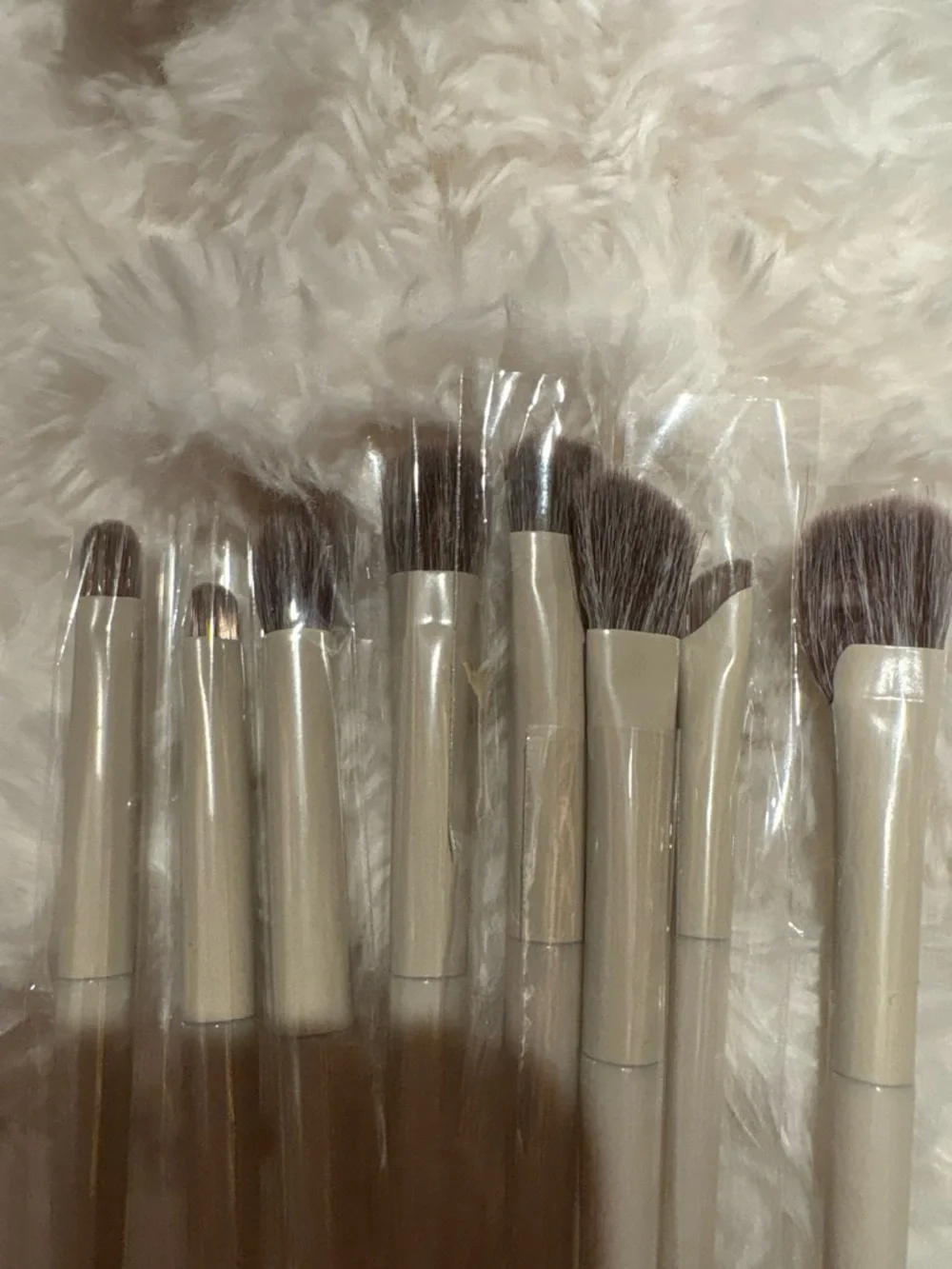 Cream Eye Brush Set with White Carry Pouch